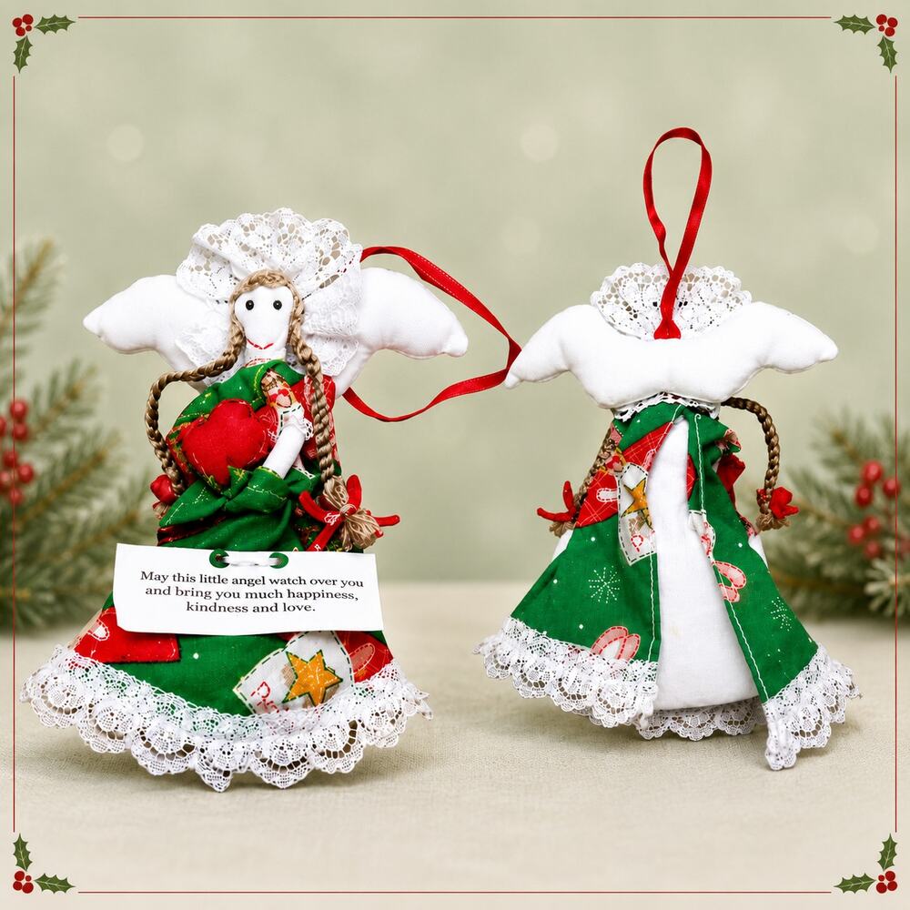 🪽📖🎄Primitive Angel Christmas Ornament Tree Topper Handmade Cloth Doll Faith